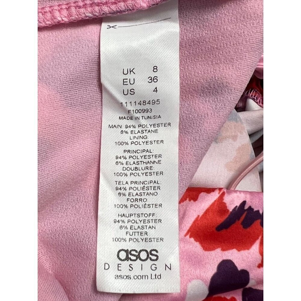 Asos Design Midi Dress Size 4 Satin Cami Pink Purple Leopard‎ Ruched Side Party - Picture 12 of 16